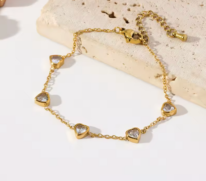 Gold Bezel Heart Station Bracelet