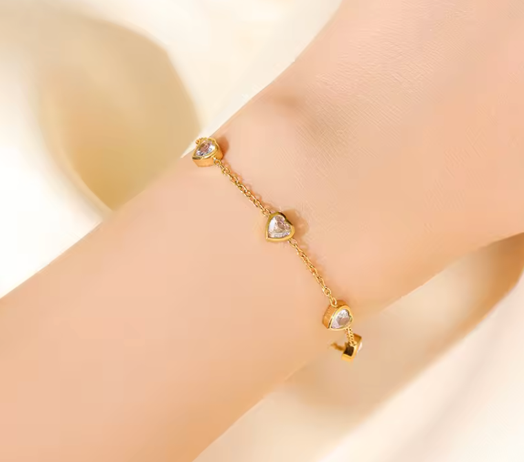 Gold Bezel Heart Station Bracelet