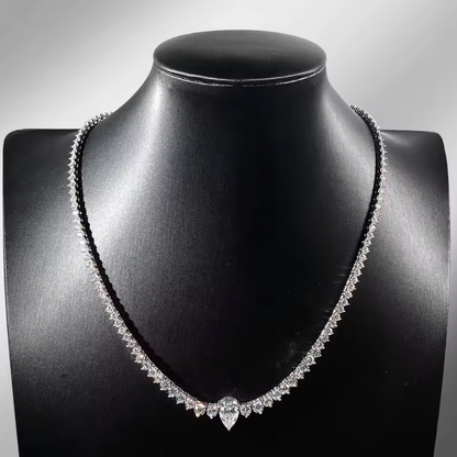 Silver Pear-Drop Graduated Tennis Necklace