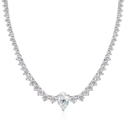 Silver Pear-Drop Graduated Tennis Necklace