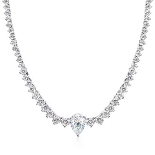 Silver Pear-Drop Graduated Tennis Necklace
