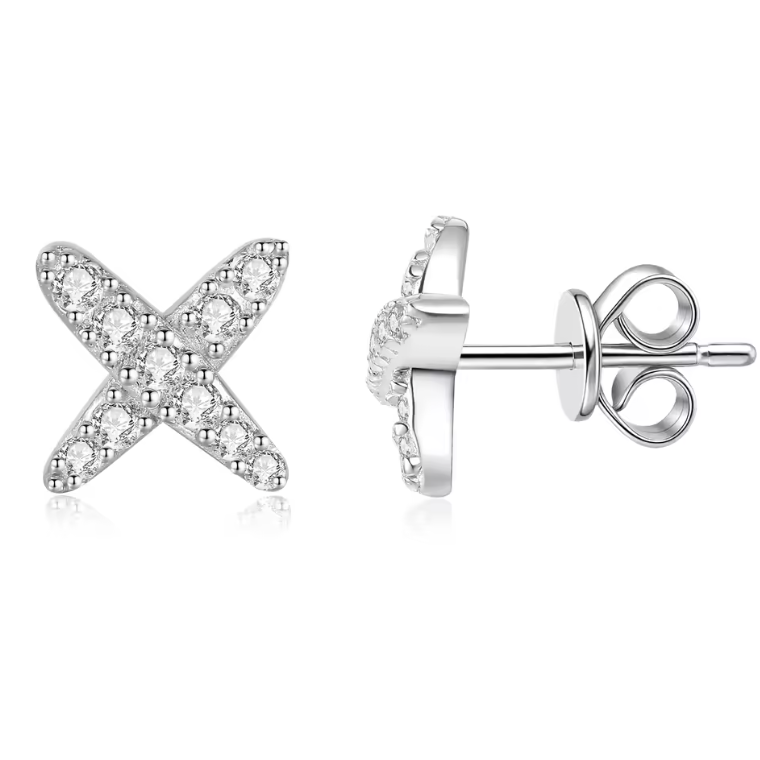 Silver Pavé Crystal Crisscross X Stud Earrings
