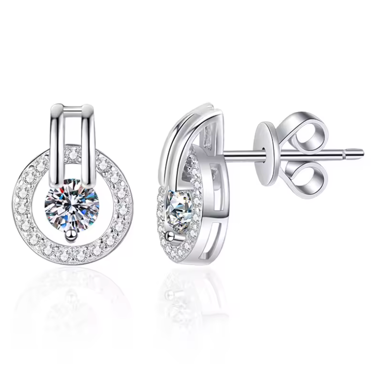 Silver Floating Solitaire Circle Halo Stud Earrings