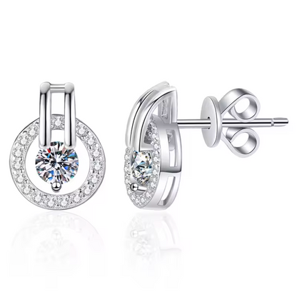 Silver Floating Solitaire Circle Halo Stud Earrings