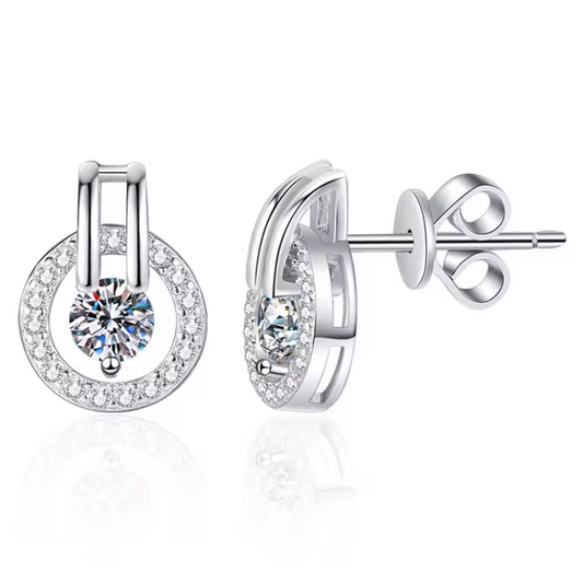 Silver Floating Solitaire Circle Halo Stud Earrings