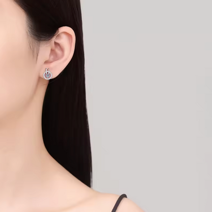 Silver Floating Solitaire Circle Halo Stud Earrings