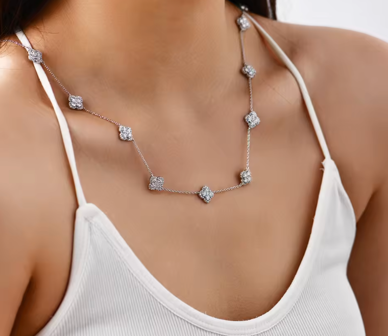 Silver Clover Station Choker Necklace