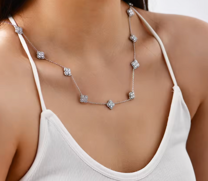 Silver Clover Station Choker Necklace