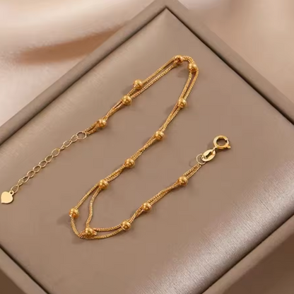 Gold Double-Strand Bead Station Bracelet