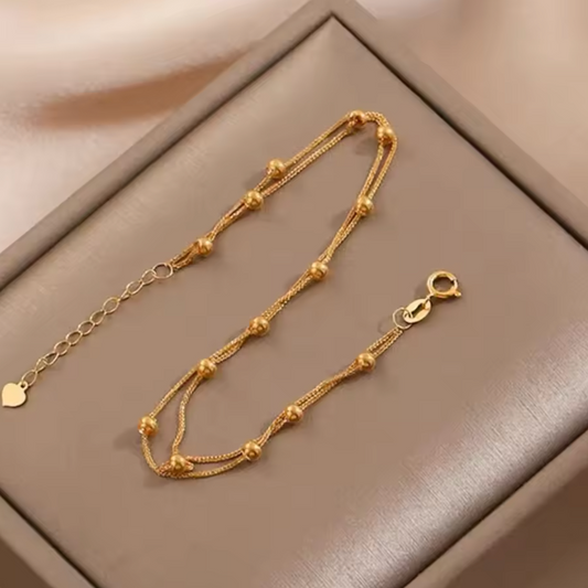 Gold Double-Strand Bead Station Bracelet