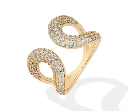 Gold Pavé Open Wave Statement Ring