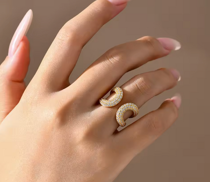 Gold Pavé Open Wave Statement Ring