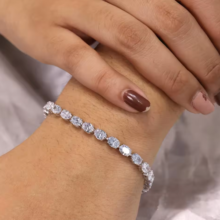Silver Oval-Cut Tennis Bracelet